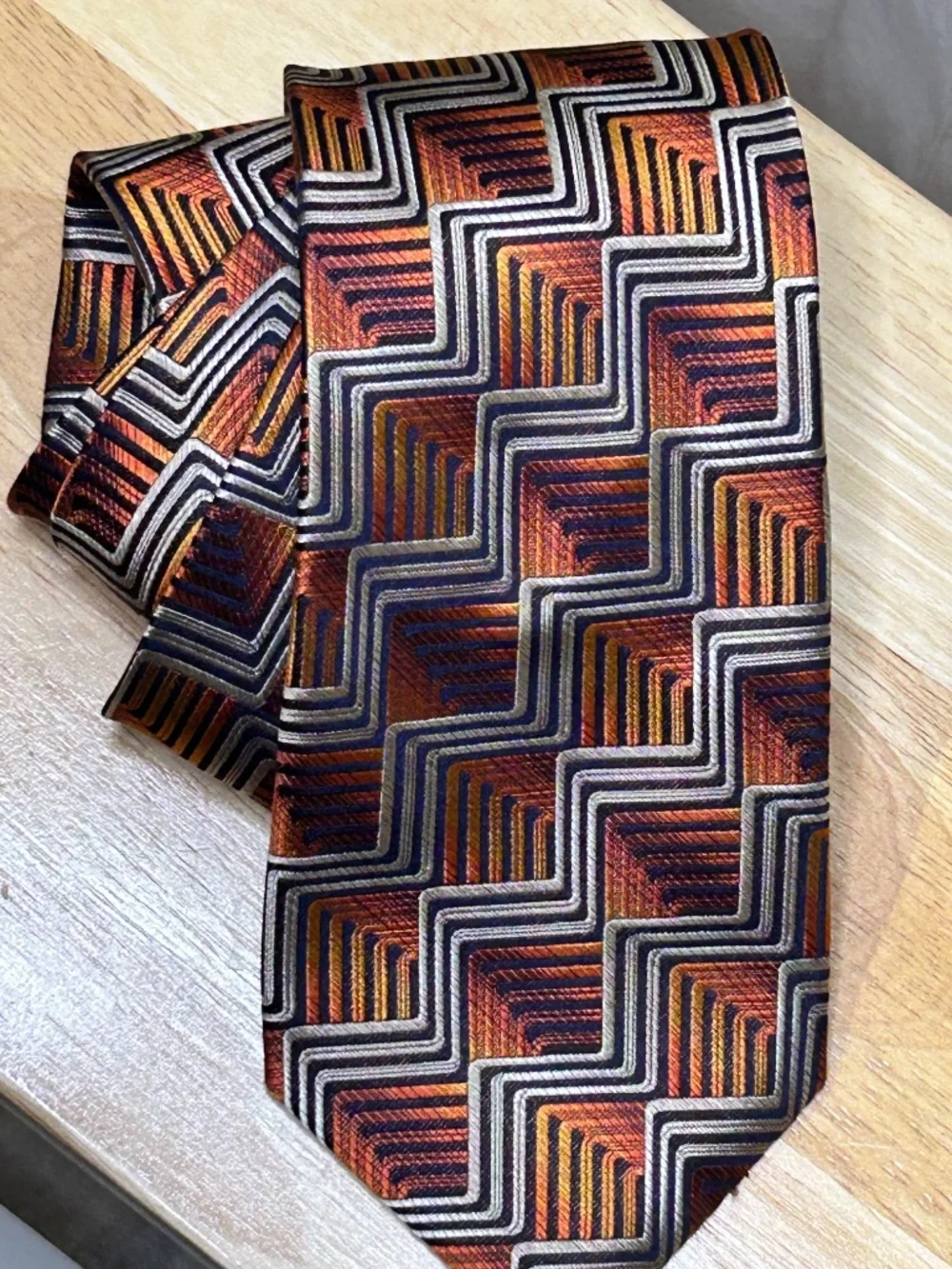 Jhane Barnes Handmade 100% Silk Woven Tie Multicolor Geometric